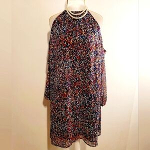 1. STATE Multicolored Print Chiffon Cold Shoulder Dress